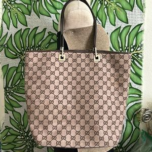🖤Vtg GUCCI Brown Original GG Canvas Leather Large Tote/ Shoulder Bag